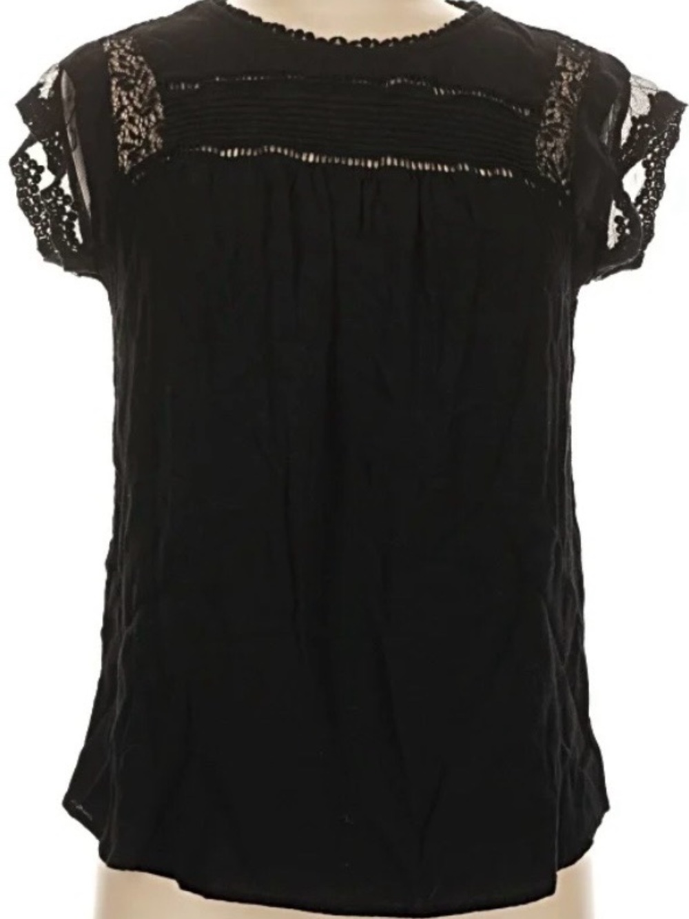 Daniel Rainn Black Lace-Detail Short Sleeve Blouse size xl